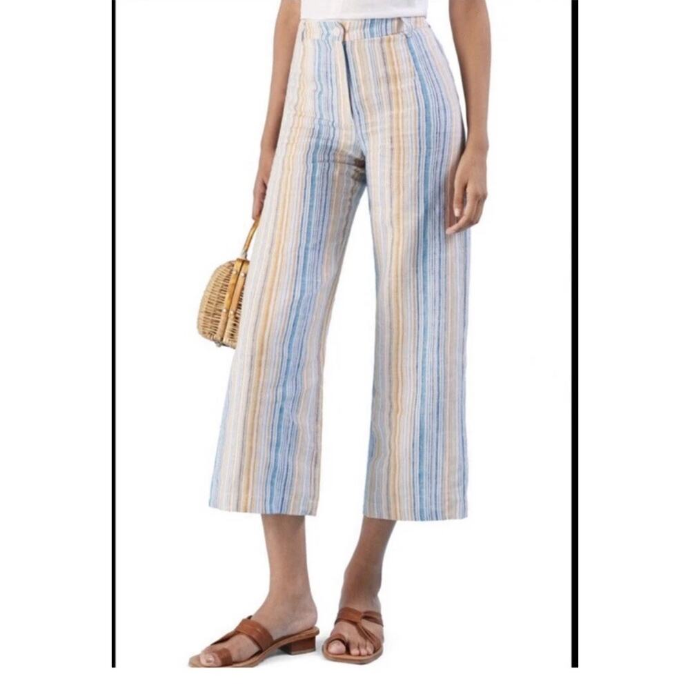 Reformation Crop Pants Size 2 Tahiti Marbella Linen Blue Stripe Nautical W21